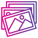 Icon of three overlapping cards, each with a landscape image outline.